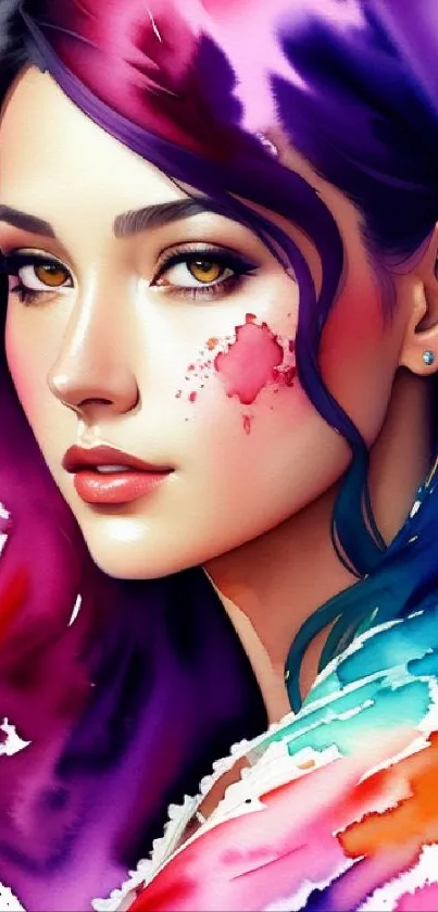 Colorful watercolor portrait wallpaper with vibrant artistic design.