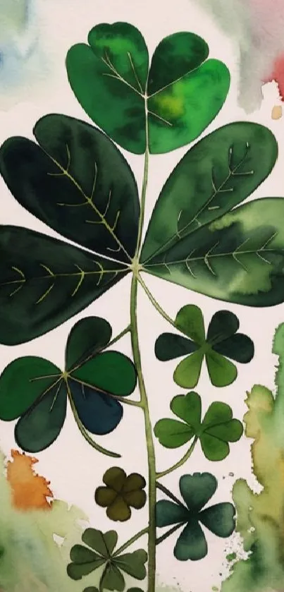 Watercolor painting of a clover with vibrant, colorful background.