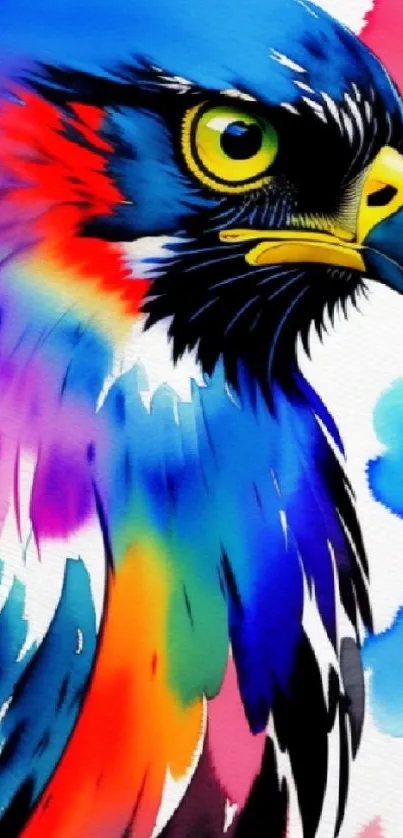 Vibrant watercolor eagle with bold colors.