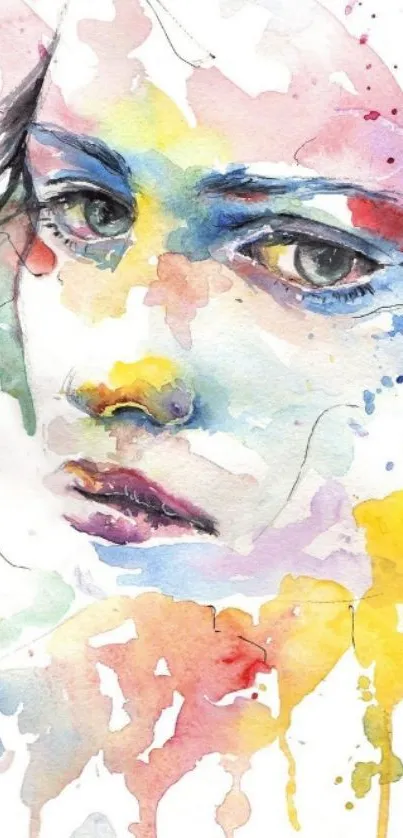 Vibrant watercolor portrait with colorful abstract design.