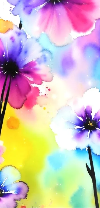 Vibrant watercolor floral wallpaper with colorful flowers.