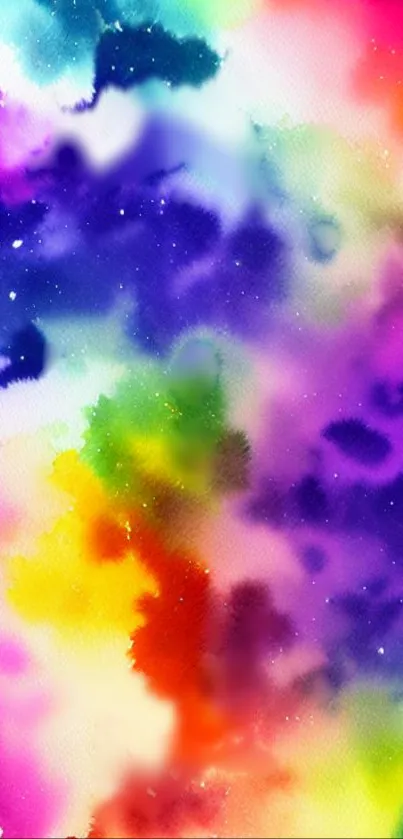 Vibrant watercolor galaxy wallpaper with colorful abstract design.