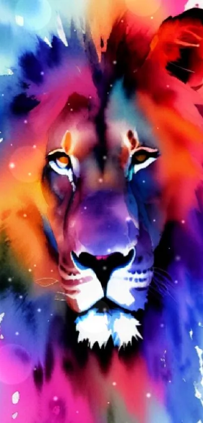 Vibrant watercolor lion artwork for phone wallpaper with dynamic colors.