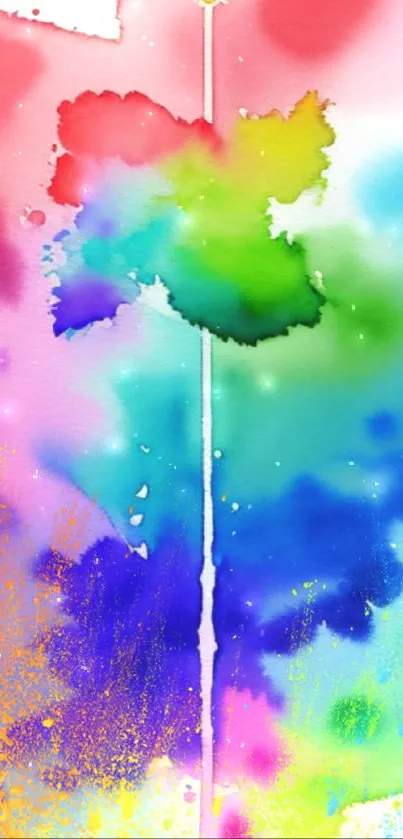 Vibrant watercolor splash phone wallpaper with green, blue, and red hues.