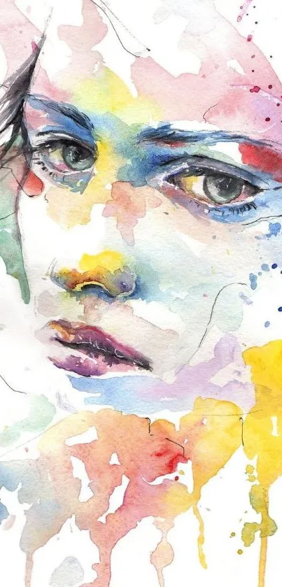 Colorful watercolor portrait with vibrant splashes.