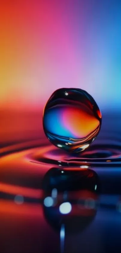 Vibrant water drop with colorful ripples on phone wallpaper.