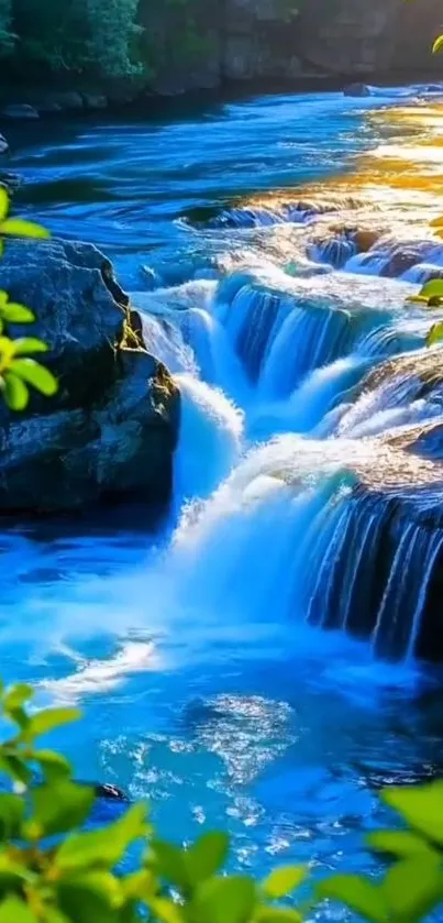 Beautiful waterfall surrounded by lush greenery.