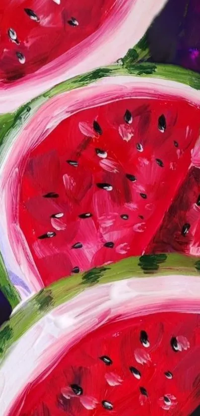 Colorful watermelon painting mobile wallpaper with vibrant reds and greens.