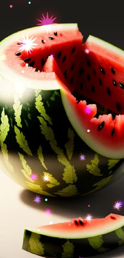 Realistic watermelon art with vibrant colors.