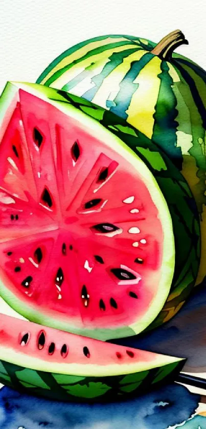 Vibrant watermelon art with juicy pink and green hues, perfect for mobile wallpaper.