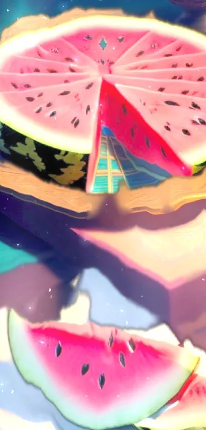 Vibrant watermelon art wallpaper with geometric design.