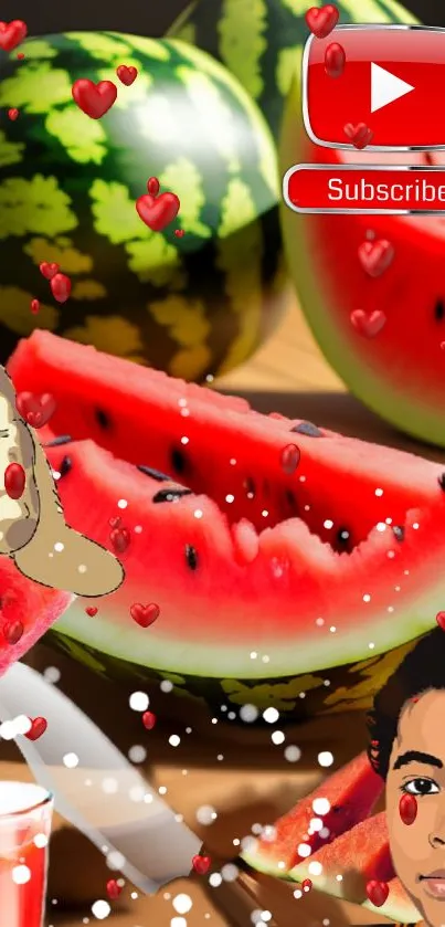 Bright artistic watermelon and juice mobile wallpaper.
