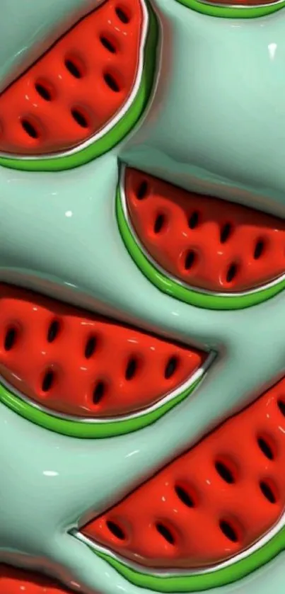 A stylized watermelon slice pattern on a mint green background wallpaper.