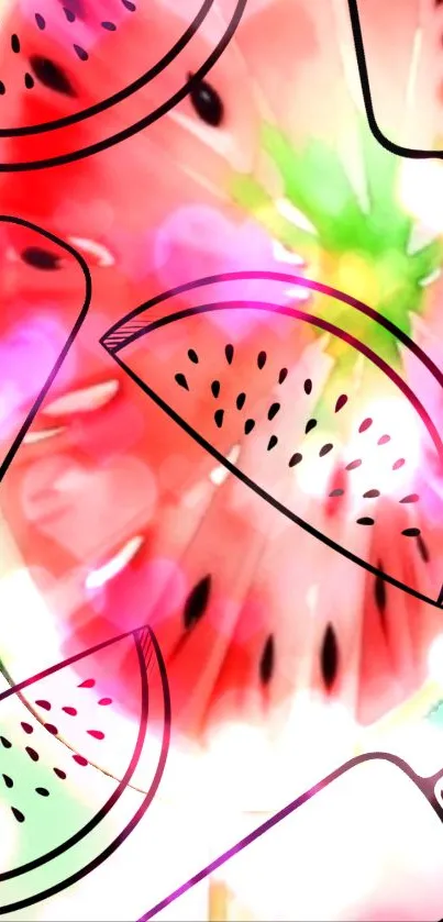 Artistic watermelon theme mobile wallpaper with vibrant colors.