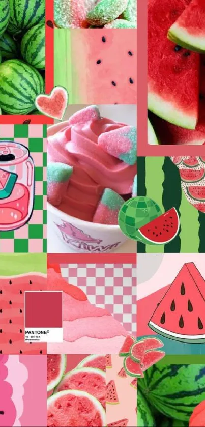 Vibrant watermelon-themed collage wallpaper with pastel colors.