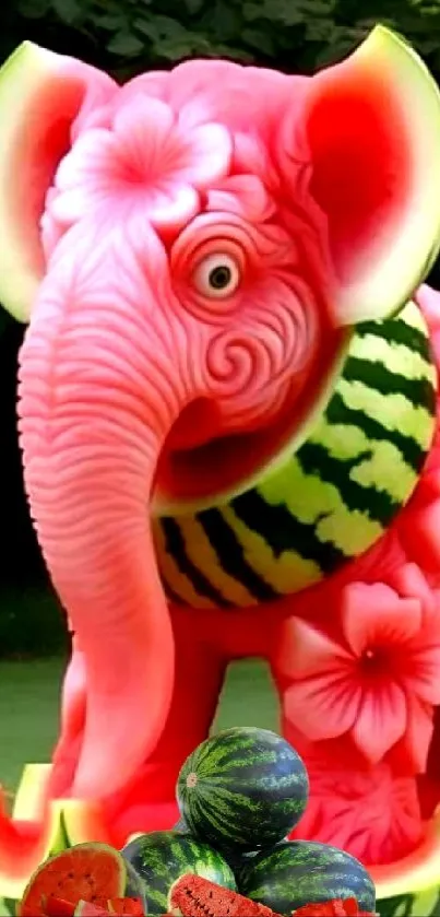 Intricate pink watermelon elephant carving wallpaper.