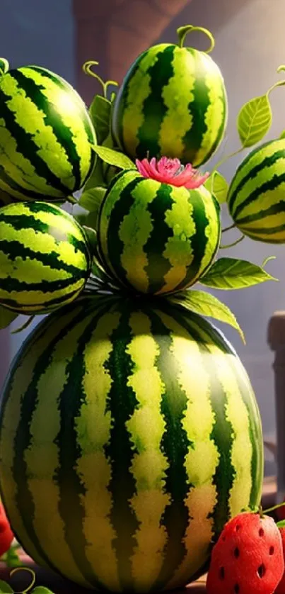 Artistic watermelon design with vibrant colors.