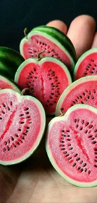 Small watermelons in hand showcasing vibrant colors and intricate details.