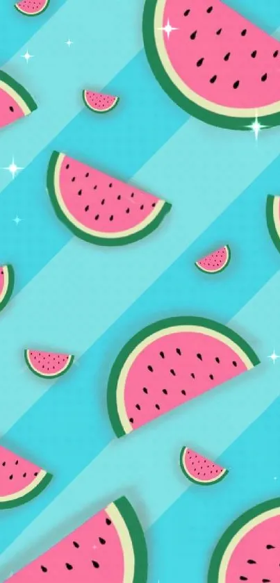 Vibrant mobile wallpaper with colorful watermelon slices on a blue background.