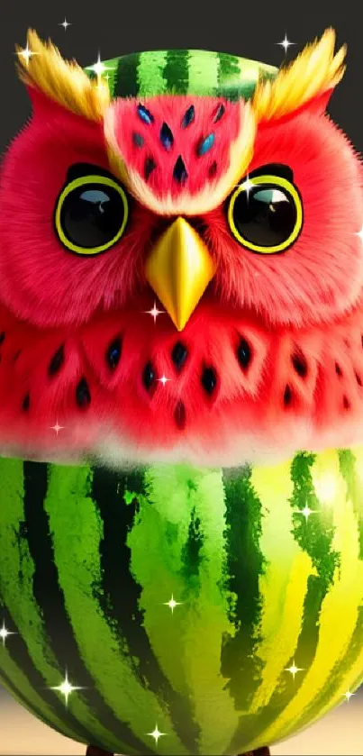 Colorful owl resembling a watermelon, vibrant mobile wallpaper.