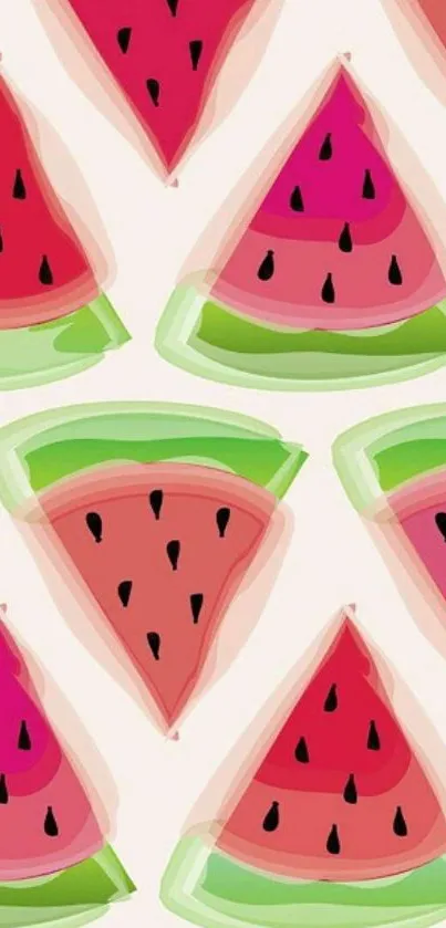 Colorful watermelon slice pattern wallpaper with vibrant pink and green hues.