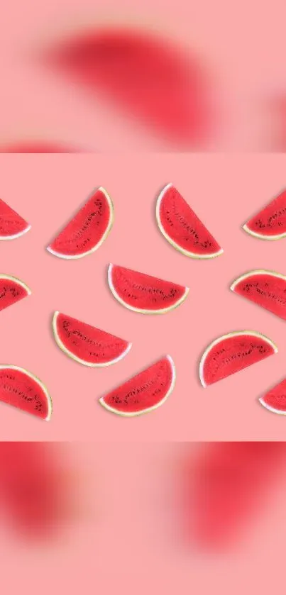 Mobile wallpaper with pink watermelon slices on a pink background.