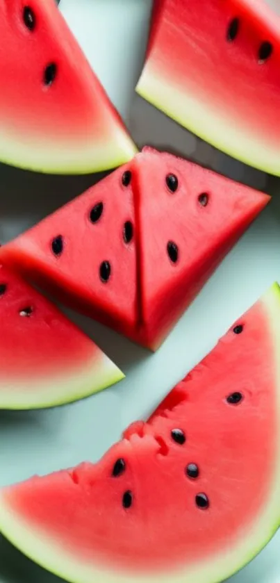 Slices of watermelon on a green plate.