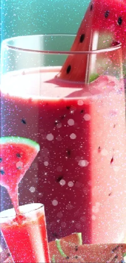 Watermelon smoothie in a glass with vibrant summer vibes.