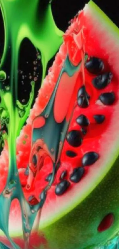 Colorful watermelon splash on a dark background, vibrant and dynamic.