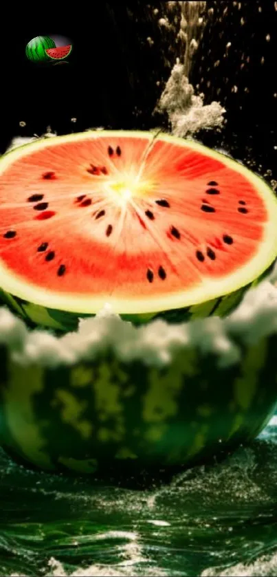 Vibrant watermelon splash with dynamic water effects.