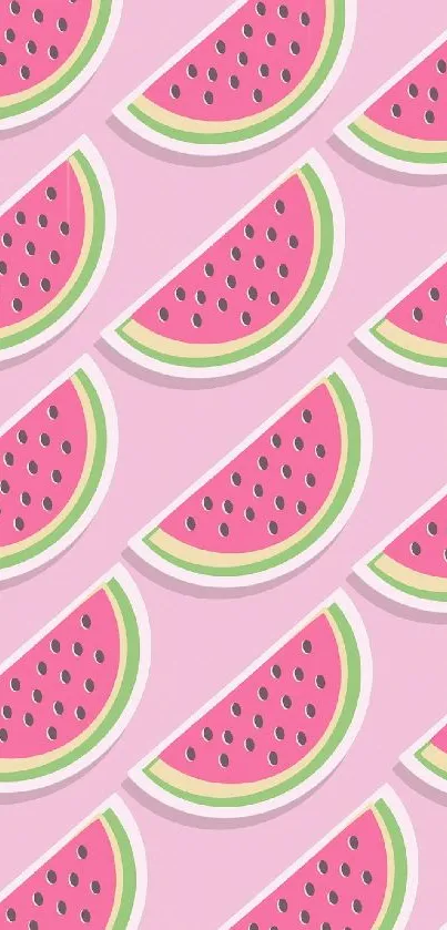 Pink watermelon slices pattern wallpaper with a pastel backdrop.