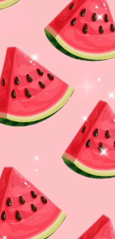 Vibrant watermelon slices on a pink background with sparkling highlights.