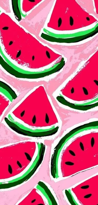 Vibrant mobile wallpaper featuring watermelon slices on a pink background.