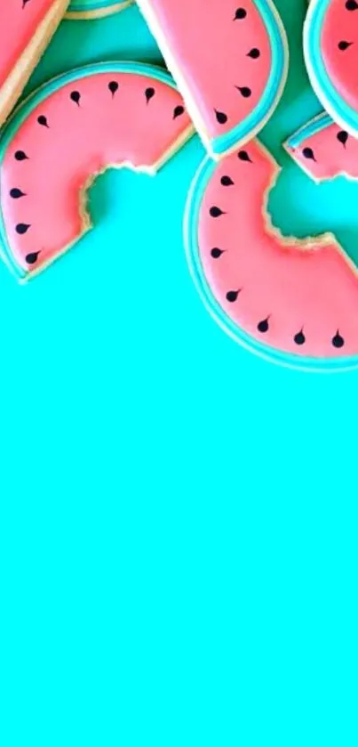 Vibrant mobile wallpaper with watermelon slices on a teal background.