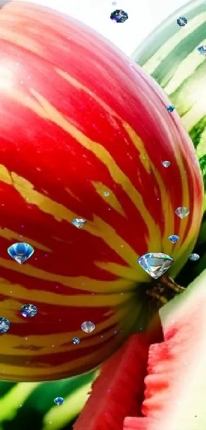 Vibrant watermelons create a dynamic scene with an energetic crowd.