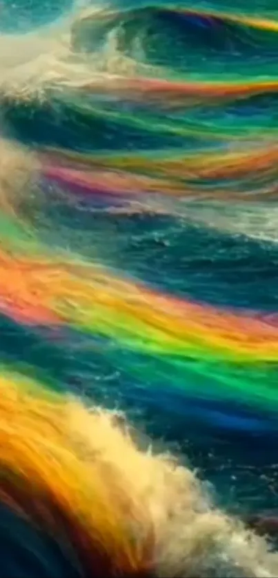 Vibrant multicolored ocean waves mobile wallpaper.