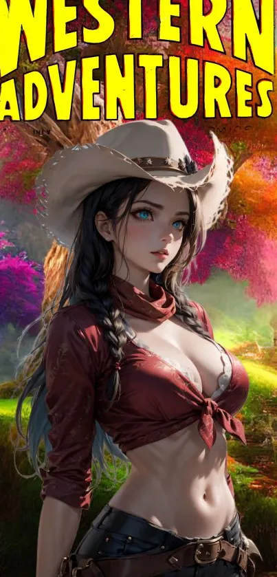 Colorful Western Adventure Wallpaper with Cowgirl