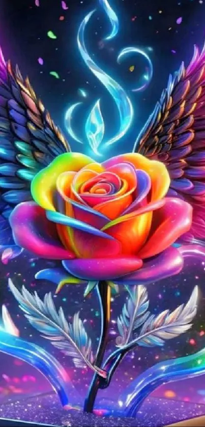 Colorful winged rose in fantasy artwork