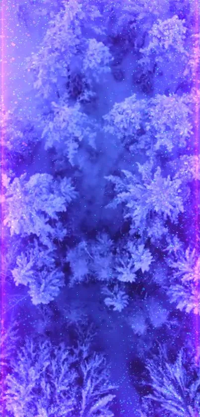 Purple snow-covered forest wallpaper with vertical light streaks.