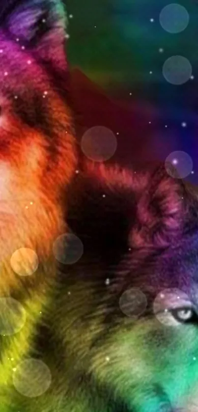 Colorful abstract wolf wallpaper with vibrant rainbow hues.