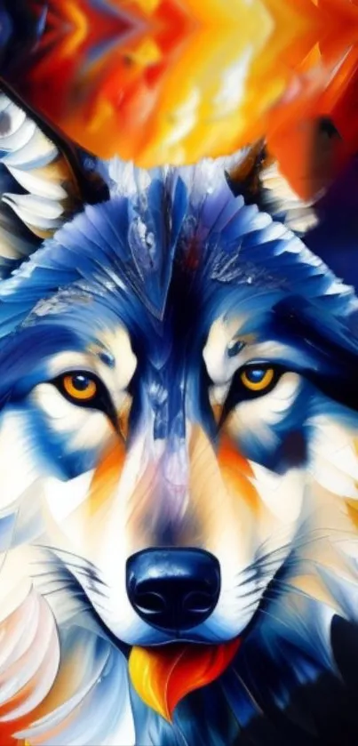 Vibrant abstract wolf art with vivid colors.