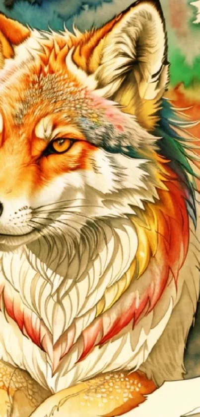 Artistic and vibrant wolf illustration wallpaper.