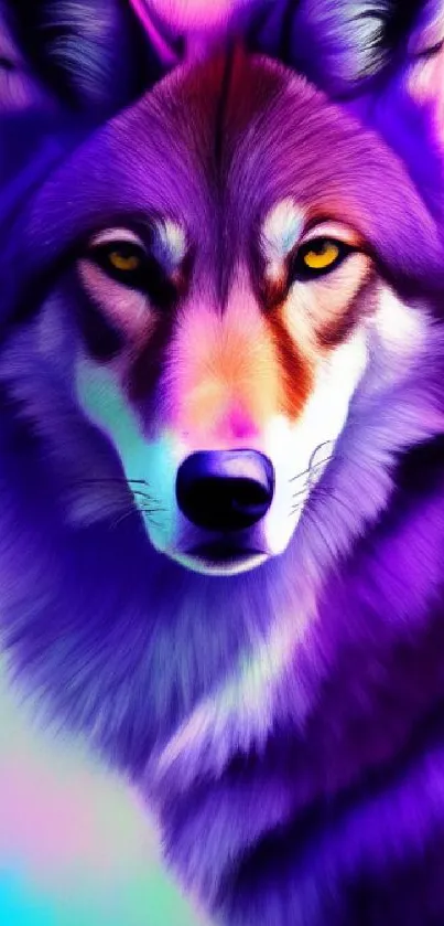 Vibrant rainbow wolf with purple fur for mobile wallpaper.