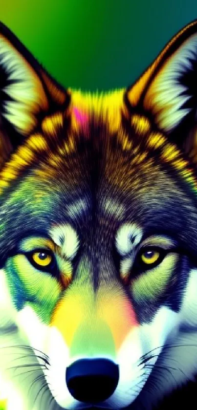 Vibrant and colorful wolf art wallpaper with a rainbow blend.