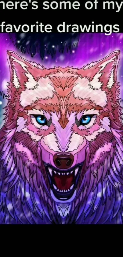 Vibrant wolf illustration with purple hues, perfect for mobile wallpaper.