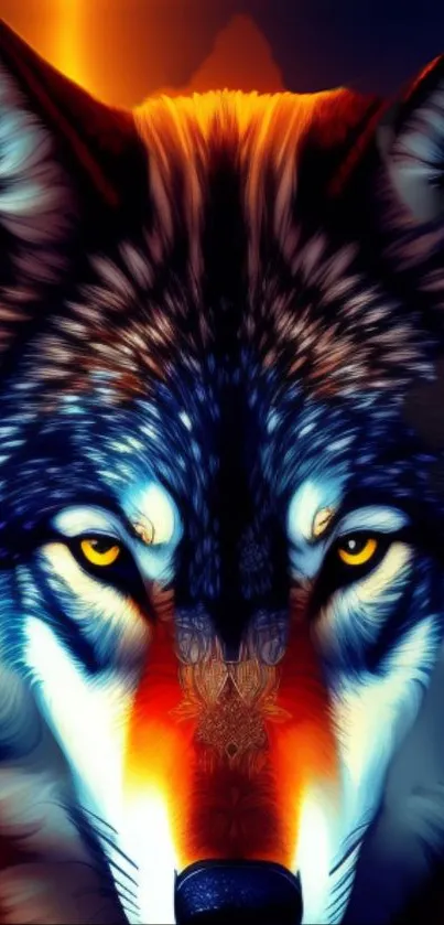 Vibrant wolf art wallpaper for mobile device background.