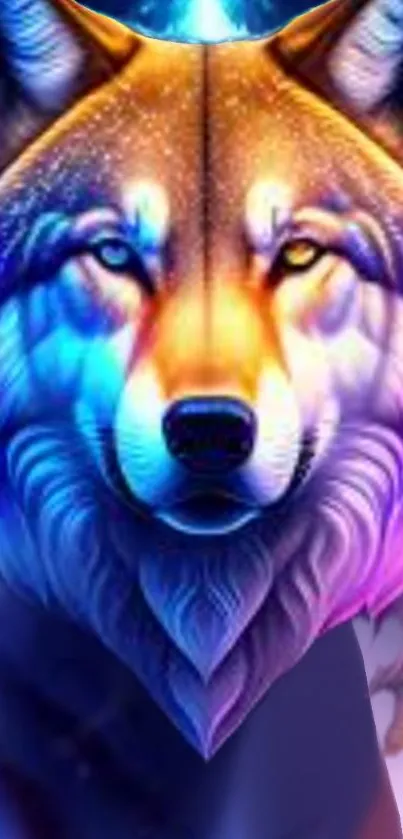 Vibrant colorful wolf art wallpaper design.