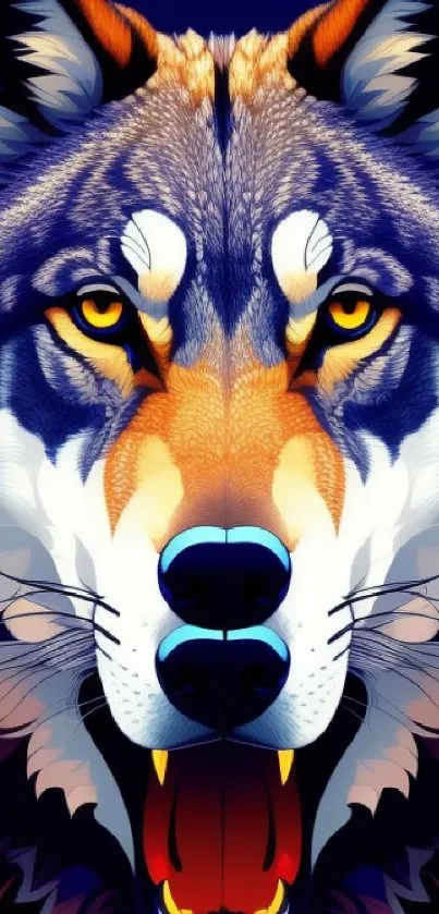Colorful and fierce wolf artwork in vibrant hues, perfect for phone wallpaper.