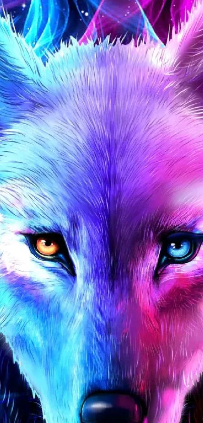 Colorful digital wolf artwork for mobile wallpaper.