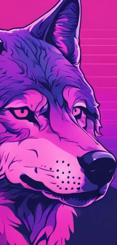 Artistic purple wolf against sunset background in a nature scene.